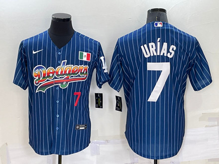 Men's Los Angeles Dodgers #7 Julio Urias Navy Mexico Rainbow Cool Base Stitched Baseball Jersey